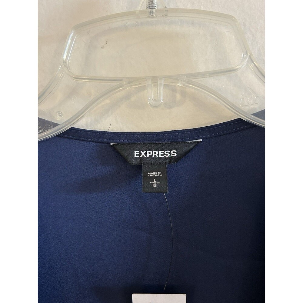 NEW! Express Women’s Blouse Navy Blue Short Sleeve Draped Front Size L - Picture 3 of 7